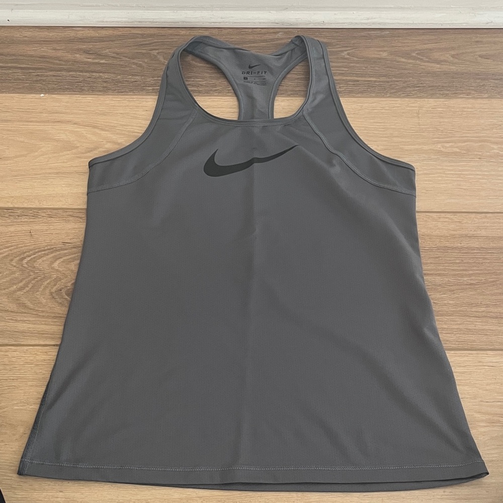 Nike Women's Charcoal Gray Racerback Tank Top - Small